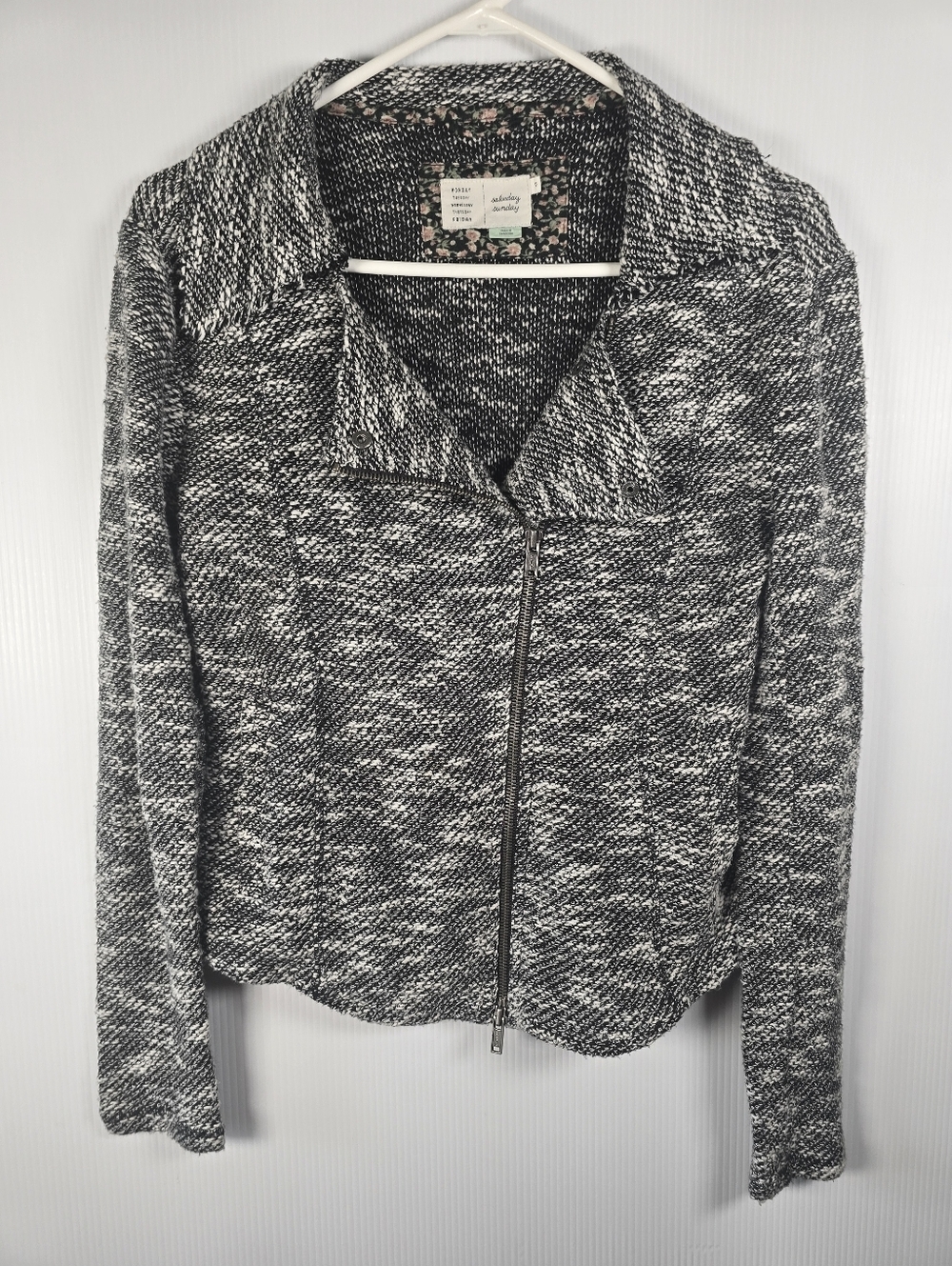 SATURDAY SUNDAY Anthropologie Size X-Small Marled Black White Moto Terry Jacket